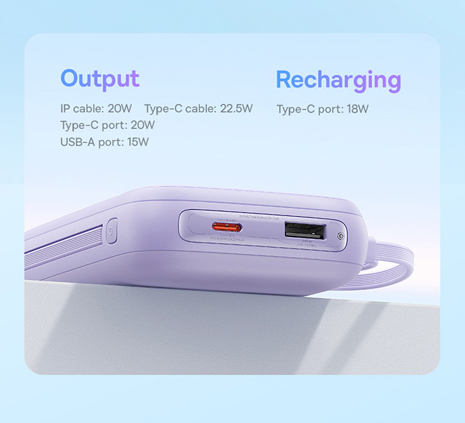 لبه بالایی پاوربانک Baseus QPow2 مدل PPQD3‑20 یا یک پورت USB-C و یک پورت USB-A